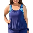 thumbnail image 1 of Charmo Plus Size Tankini Tops for Womens Ruched Front Swim Tops Tummy Control Bathing Suit Tops Built-in Bra(No Bottom), 1 of 6