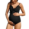 thumbnail image 1 of Charmo Pregnant One Piece Swimsuit Maternity Adjustable Straps Ruffle-Trim V Neck Swimwear, 1 of 7