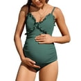 thumbnail image 1 of Charmo Pregnant One Piece Swimsuit Maternity Adjustable Straps Ruffle-Trim V Neck Swimwear, 1 of 7