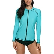 ASOUL Charmo Rash Guard for Women Zip Front Long Sleeve Rashguard Top Sun Protection Swim Shirt