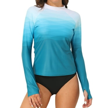 Charmo Rash Guards for Womens Gradient Swim Shirts UV Protection Swimsuits Tops