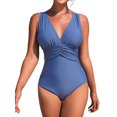thumbnail image 1 of Charmo Retro Plunge V Neck One Piece Swimsuit for Womens Ruched Tummy Control Swimwear, 1 of 5