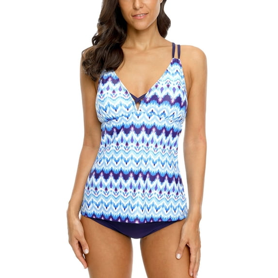 Charmo Retro Tankini Bath Suits Double Straps Tummy Control Two Piece Swimwear