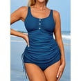 thumbnail image 1 of Charmo Ribbed Tankini Swimwear for Womens Side Adjustable Ruched Tummy Control Two Piece Swimsuits, 1 of 6