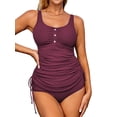 thumbnail image 1 of Charmo Ribbed Tankini Swimwear for Womens Side Adjustable Ruched Tummy Control Two Piece Swimsuits, 1 of 3