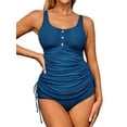 thumbnail image 1 of Charmo Ribbed Tankini Swimwear for Womens Side Adjustable Ruched Tummy Control Two Piece Swimsuits, 1 of 6