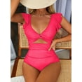 thumbnail image 1 of Charmo Ruffled One Piece Swimsuit for Women High Cut Bathing Suits Backless Monokini Swimwear, 1 of 7
