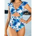 thumbnail image 1 of Charmo Ruffled One Piece Swimsuit for Women High Cut Bathing Suits Backless Monokini Swimwear, 1 of 6