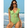thumbnail image 1 of Charmo Ruffled V Neck One Piece Swimwear for Womens Tummy Control High Cut Bath Suit, 1 of 5