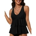 thumbnail image 1 of Charmo Ruffled V Neck Swim Tops for Womens Flowy Tankini Tops Padded Bathing Suit Tops(No Bottoms）, 1 of 8