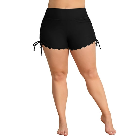 Charmo Side Drawstring Plus Size Swim Shorts for Womens Boyleg Tummy Control Swim Bottoms Built-in Briefs