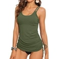 thumbnail image 1 of Charmo Side Drawstring Swim Tops for Womens Ribbed Tankini Tops Padded Bikini Tops(No Bottoms), 1 of 1