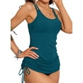 thumbnail image 1 of Charmo Side Drawstring Swim Tops for Womens Ribbed Tankini Tops Padded Bikini Tops(No Bottoms), 1 of 5