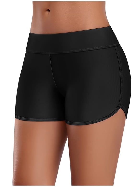 Swim Shorts for Women Stretchy Board Shorts Solid Tankini Bottoms Sport Swimsuit Bottoms