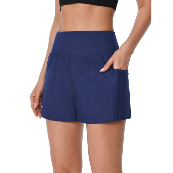 Charmo Swim Shorts for Women Swimwear High Waisted Swim Bottom Hidden Pockets Board Shorts
