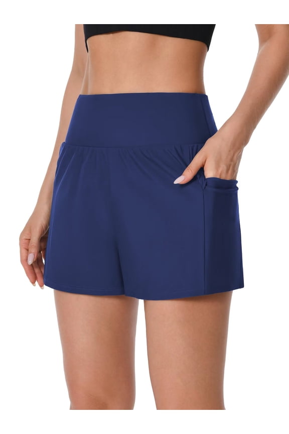 Swim Shorts for Women Swimwear High Waisted Swim Bottom Hidden Pockets Board Shorts