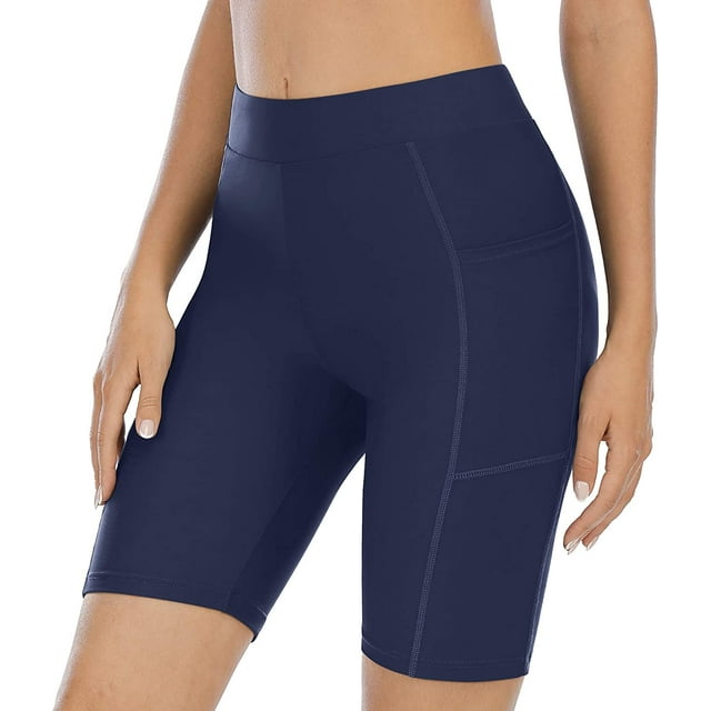 Charmo Swim Shorts for Women with Pockets High Waisted Long Board Shorts