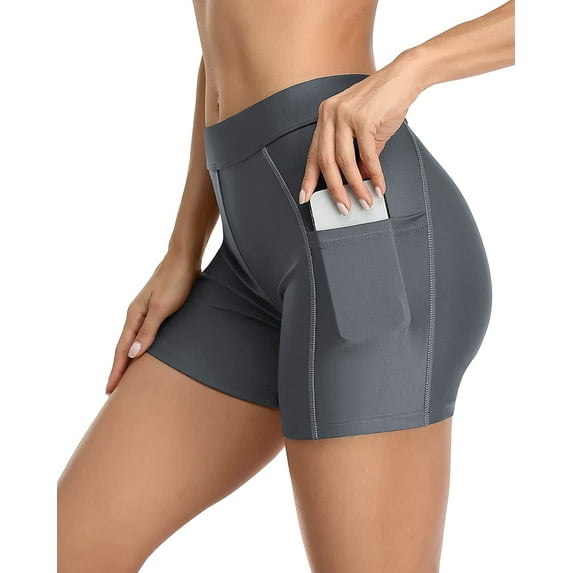 Charmo Swim Shorts for Women with Pockets High Waisted Swimsuit Shorts Board Shorts