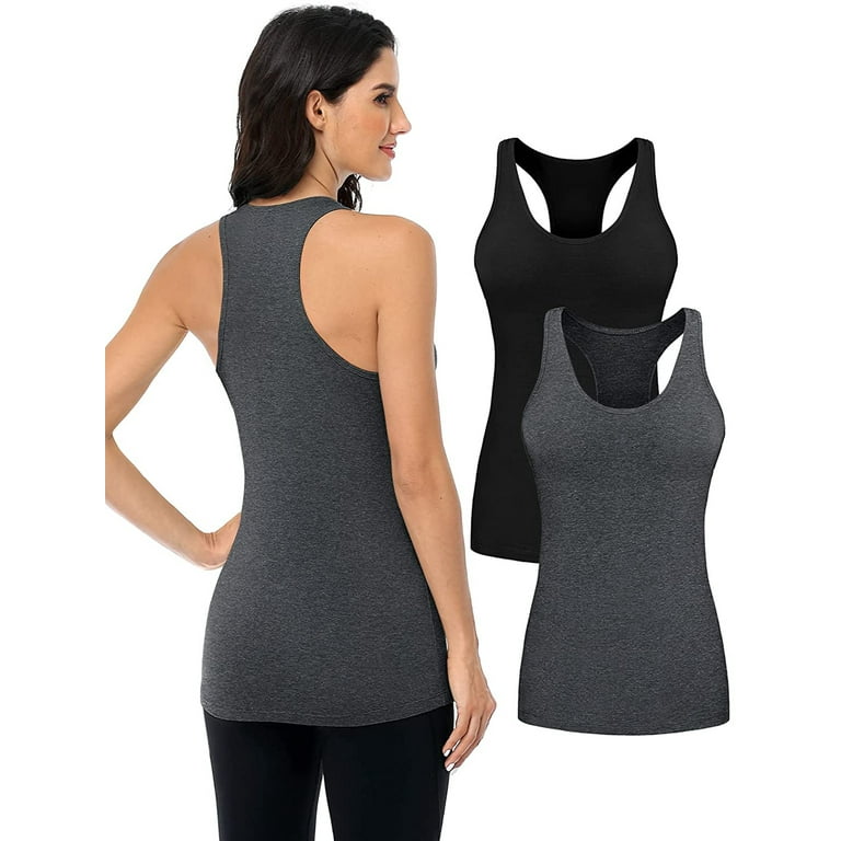 Charmo Tank Tops for Women Cotton Racerback Fitted Workout Undershirts Pack  of 2 