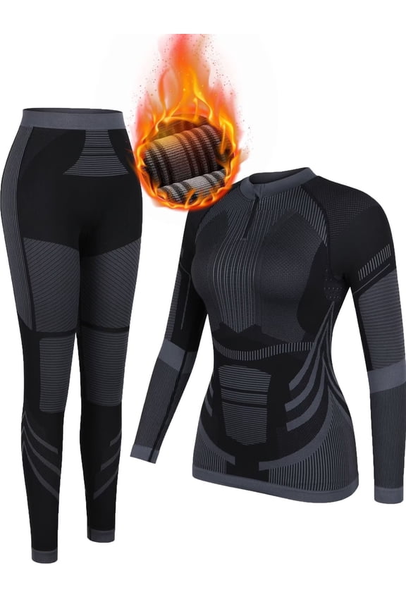 Thermal Outfit Sets for Womens Athletic Sets for Skiing Quarter Zip Activewear for Cold Weather