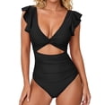 thumbnail image 1 of Charmo One Piece Swimsuit for Womens Ruched Tummy Control High Cut Backless V Neck Bathing Suits Monokini Swimwear, 1 of 10