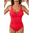 thumbnail image 1 of Charmo Tummy Control V Neck Swimsuits for Womens Ruched One Piece Swimsuit, 1 of 5
