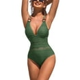 thumbnail image 1 of Charmo V Neck One Piece Swimsuit for Womens Crochet Mesh Cut Out Bathing Suit, 1 of 5