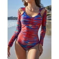 thumbnail image 1 of Charmo V Neck Rash Guard for Women One Piece Bathing Suits Tummy Control Long Sleeves Monikini Swimsuit, 1 of 5