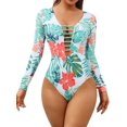 thumbnail image 1 of Charmo V Neck Rash Guard for Womens One Piece Bathing Suits Long Sleeves Monikini Swimsuit, 1 of 3