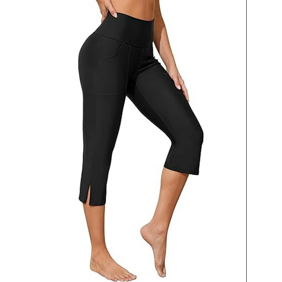 Charmo V Slit Swim Pants for Womens High Waistband Capris Pants Swim Surfing Leggings with Pockets UPF 50