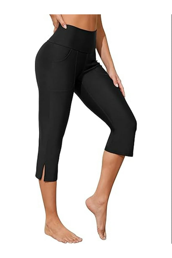 V Slit Swim Pants for Womens High Waistband Capris Pants Swim Surfing Leggings with Pockets UPF 50+