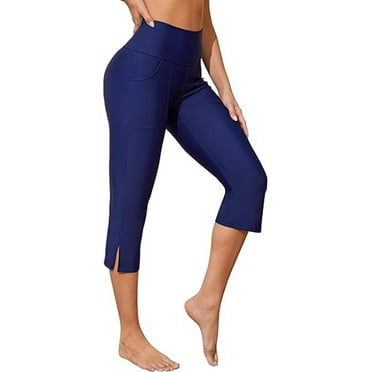 Charmo V Slit Swim Pants for Womens High Waistband Capris Pants Swim Surfing Leggings with Pockets UPF 50+