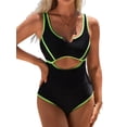 thumbnail image 1 of Charmo Vintage V Neck One Piece Swimsuit for Womens Ruched Bath Suit Backless Swimwear, 1 of 6