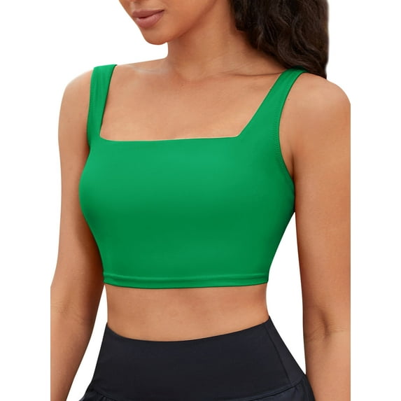 Charmo Wider Straps Bikini Tops for Womens Square Neck Sporty Swim Tops Only