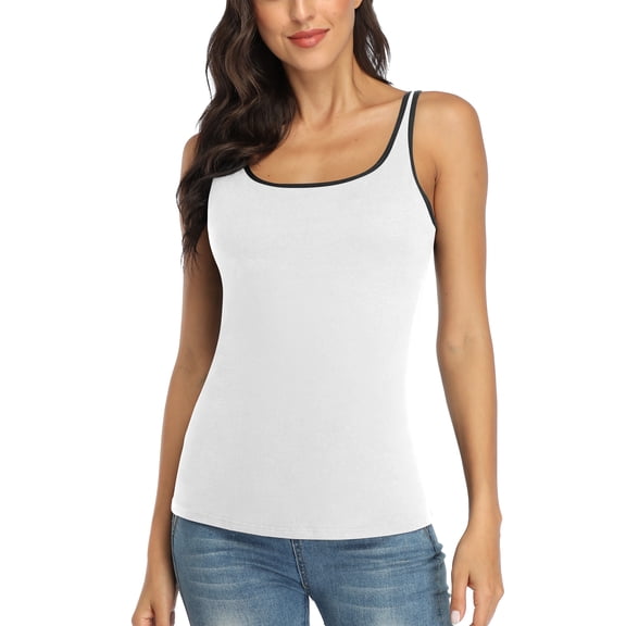 Charmo Wider Straps Tank Tops for Women Cotton Undershirt with Shelf Bra Basic Camisole