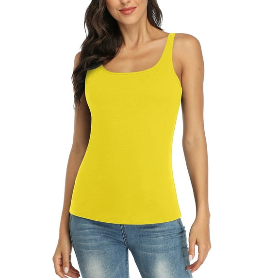Charmo Wider Straps Tank Tops for Women Cotton Undershirt with Shelf Bra Basic Camisole