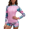 thumbnail image 1 of Charmo Women 2 Piece Rash Guard Zipper UV UPF 50+ Swimsuit Long Sleeve Bathing Suit with Boyshort Bottoms, 1 of 5