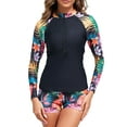 thumbnail image 1 of Charmo Women 2 Piece Rash Guard Zipper UV UPF 50+ Swimsuit Long Sleeve Bathing Suit with Boyshort Bottoms, 1 of 5