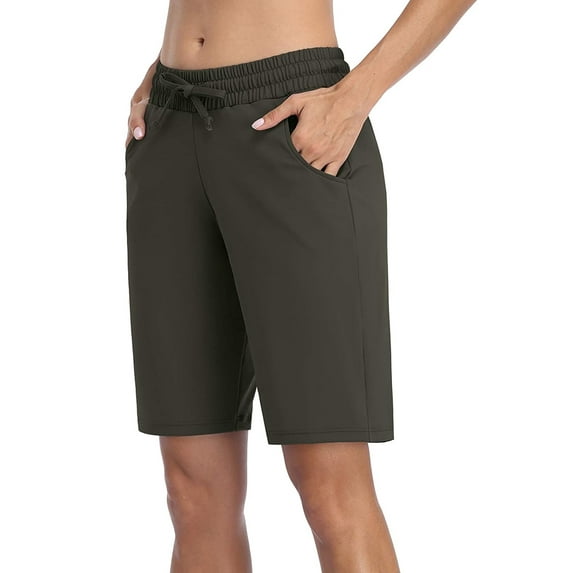 Charmo Women Bermuda Shorts with Pockets Athletic Knee Length Workout Biker Shorts