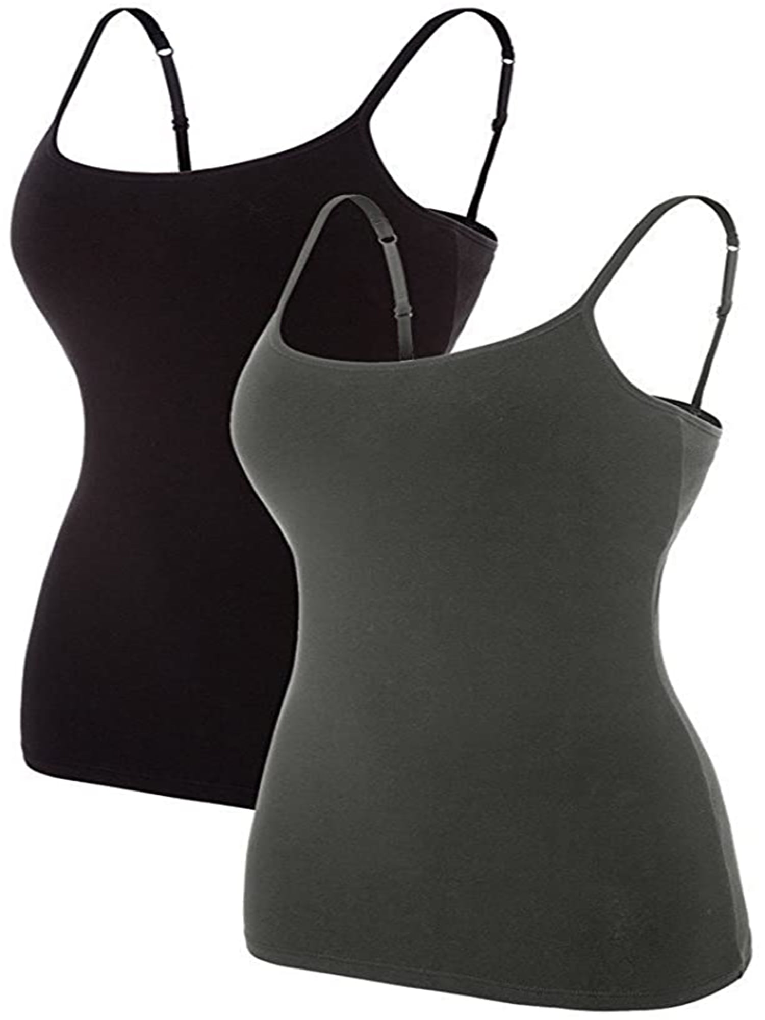 Charmo Women Cami Tanks Adjustable Spagetti Strap Built in Bra Tank Top 2 Pack
