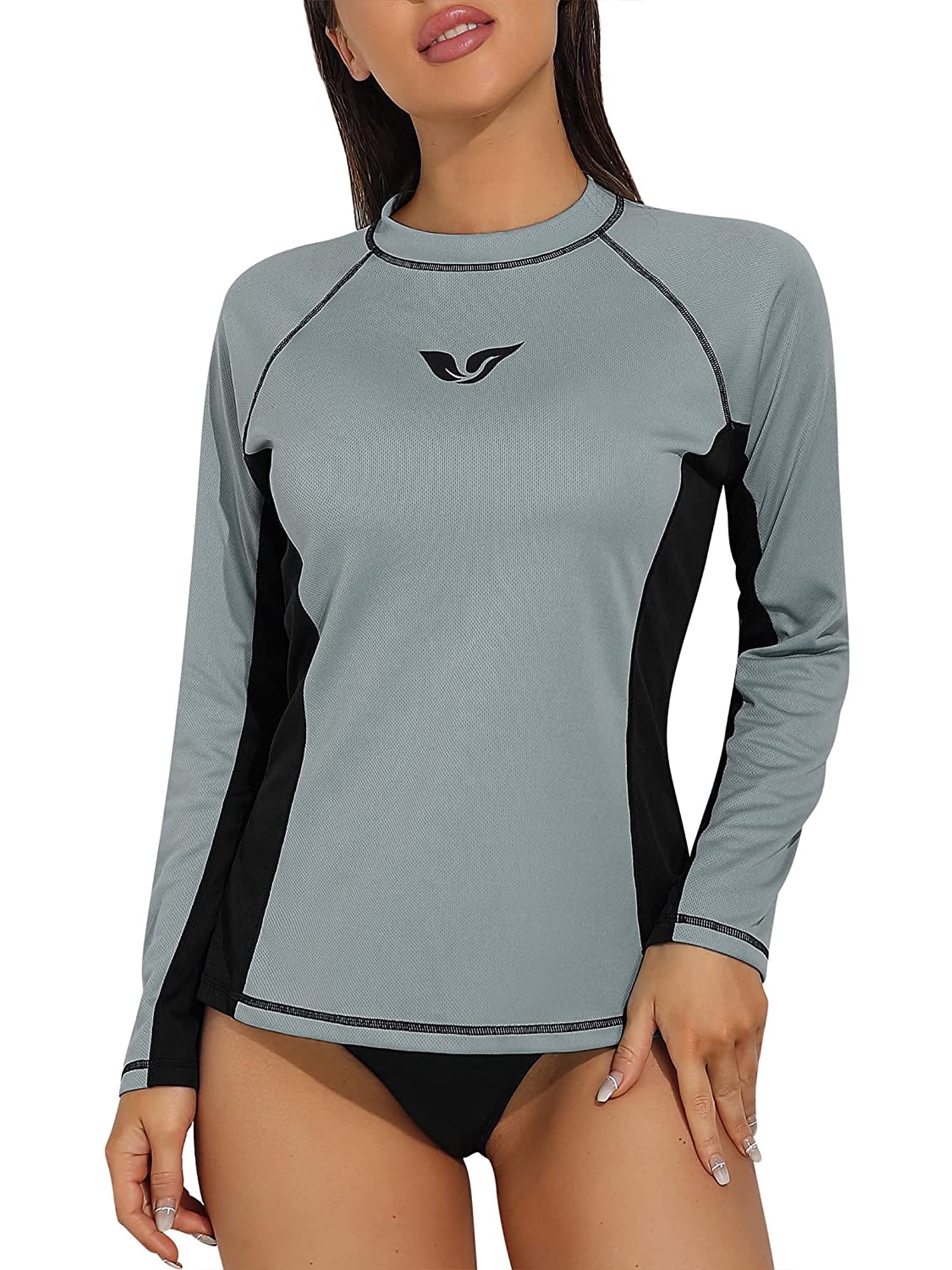 Charmo Women Color Blocked Swim Shirts Long Sleeve Rash Guard UPF 50+ UV Swimsuit Top