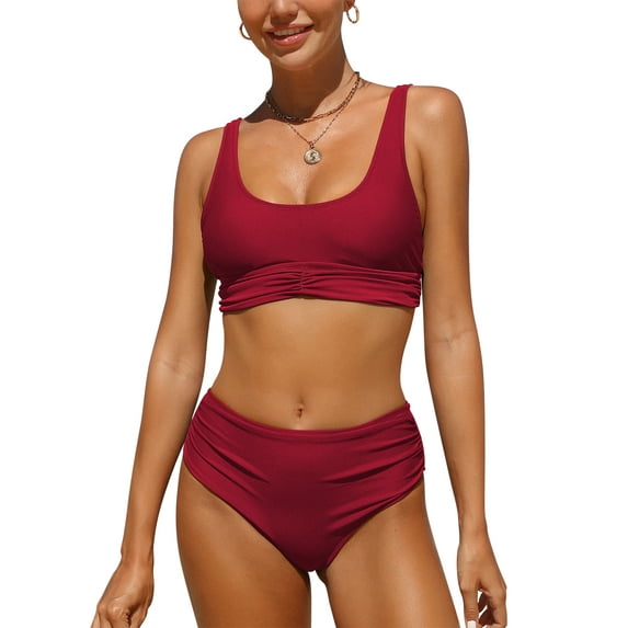 Charmo Women High Waisted Bikini Crop Top 2 Piece Bathing Suit Sports Swimsuit