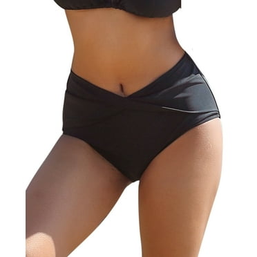 Charmo Women Medium Waisted Swim Briefs Solid Bikini Bottoms Swimwear Bottom