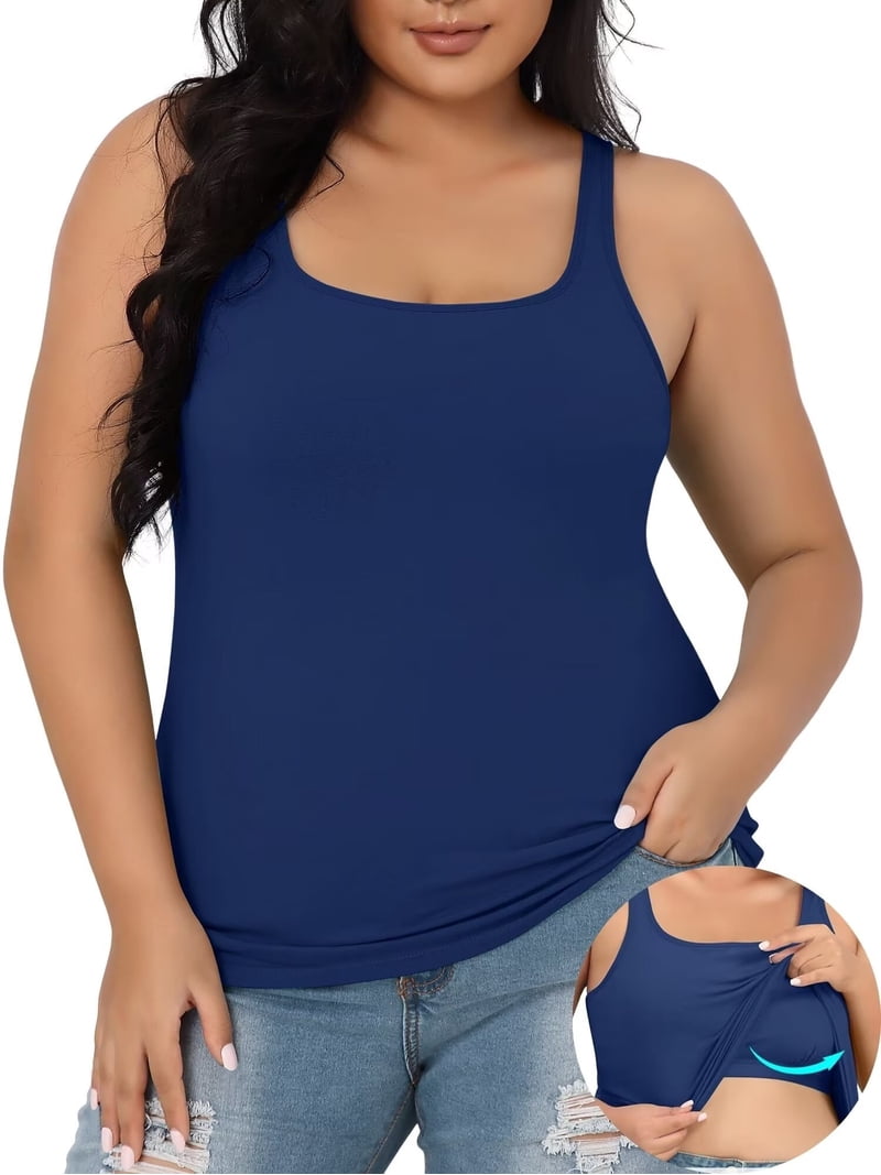 Charmo Women's Plus Size Cotton Cami Tank Top with Built-in Shelf