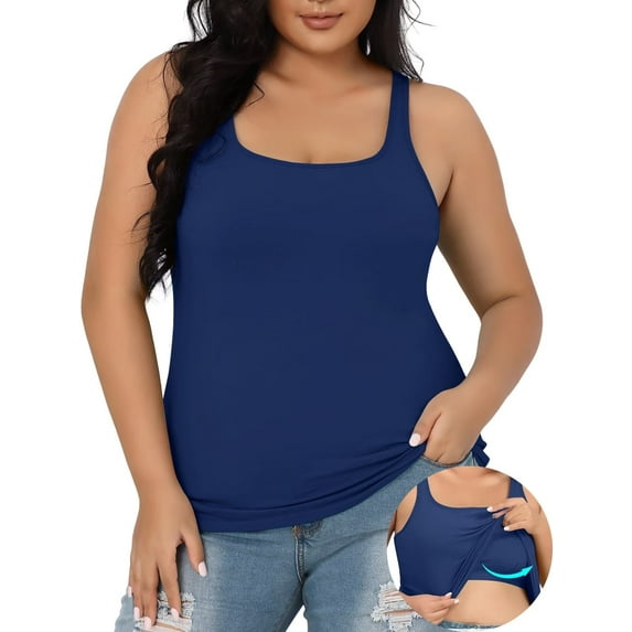 Charmo Womens Plus Size Cotton Tank Tops with Shelf Bra Adjustable Wider Strap Camisole Basic Undershirts 1X-5X