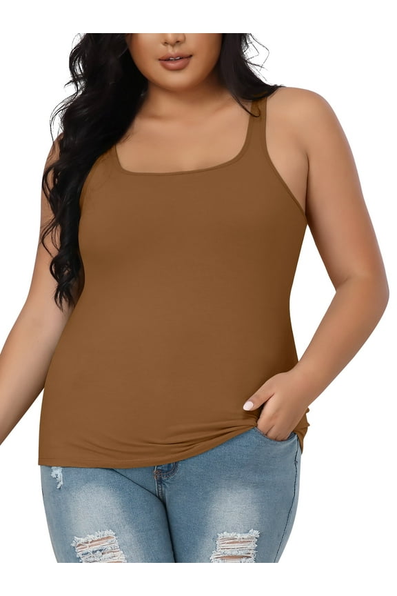 Womens Plus Size Cotton Tank Tops with Shelf Bra Adjustable Wider Strap Camisole Basic Undershirts 1X-5X