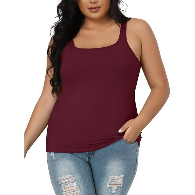 Charmo Women Plus Size Cotton Tank Top with Shelf Bra Adjustable Wider