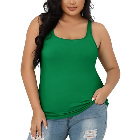 Charmo Womens Plus Size Cotton Tank Tops with Shelf Bra Adjustable Wider Strap Camisole Basic Undershirts 1X-5X