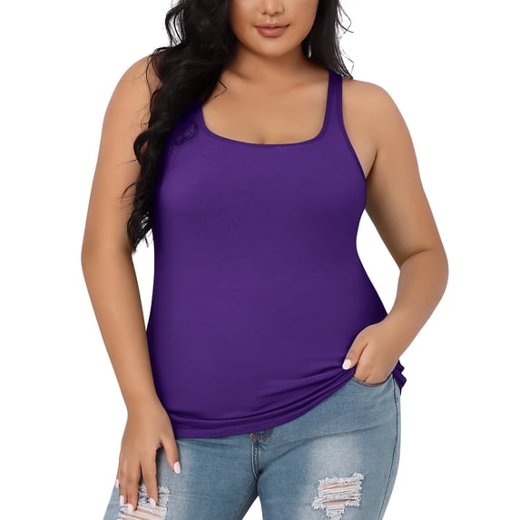 Charmo Womens Plus Size Cotton Tank Tops with Shelf Bra Adjustable Wider Strap Camisole Basic Undershirts 1X-5X