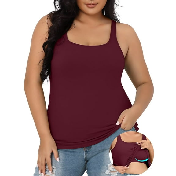 Charmo Womens Plus Size Cotton Tank Tops with Shelf Bra Adjustable Wider Strap Camisole Basic Undershirts 1X-5X